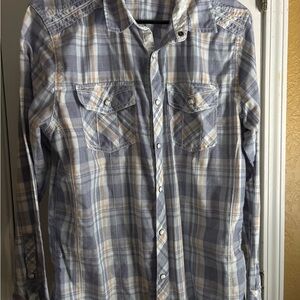 BKE Men's Plaid Button-Down Shirt in Gray & Cream